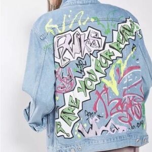 TOPSHOP Grafitti Distressed Denim Jacket